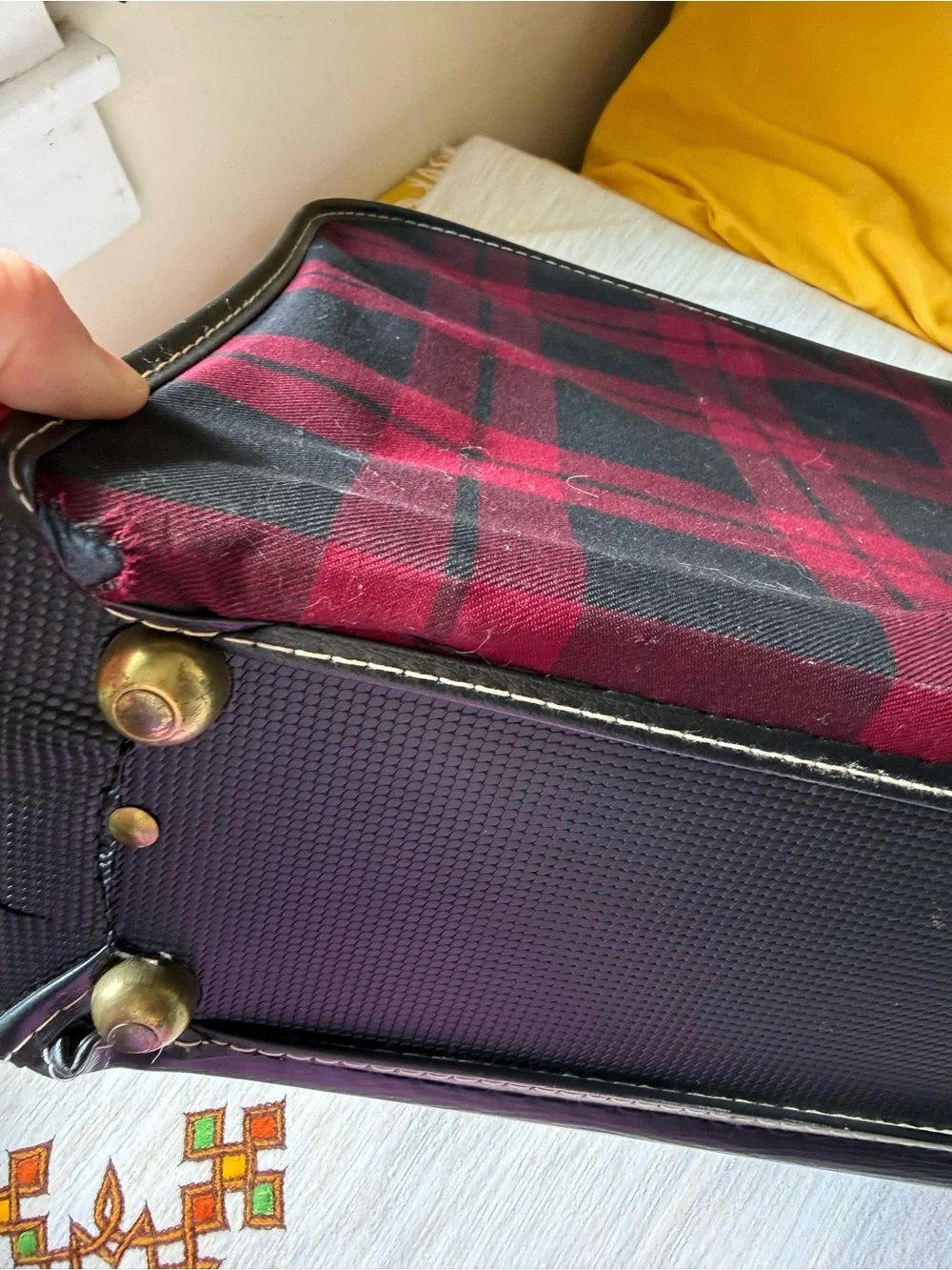 Red and Black Plaid vintage small suitcase Vinyl 70’s Bag camp core